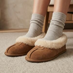 UGG Women's Coquette 1871 Chestnut Suede Shearling Slipper Mule Brown Size 7